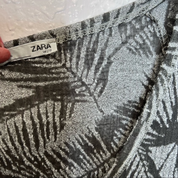 Zara Top Women Small Shirt Palm Tree Tropical Gray Semi Sheer E - Picture 2 of 8